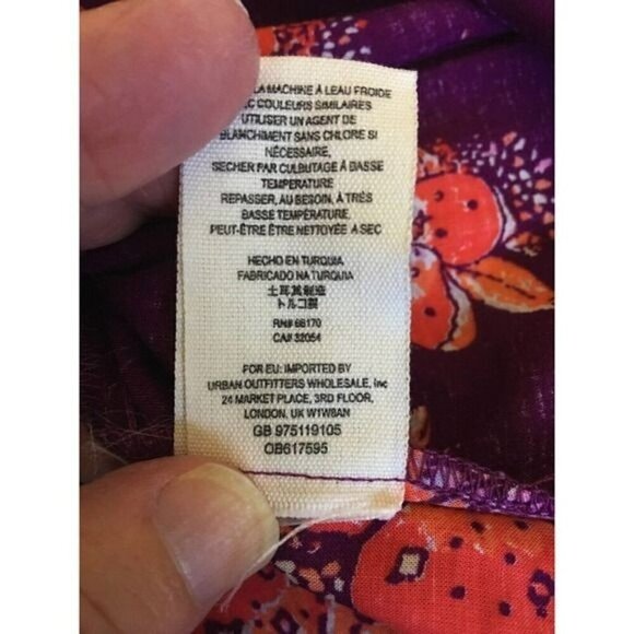 Free People Womens Top XS Tuscan Dreams Purple Orange Floral Tab Roll Sleeves - Picture 10 of 12